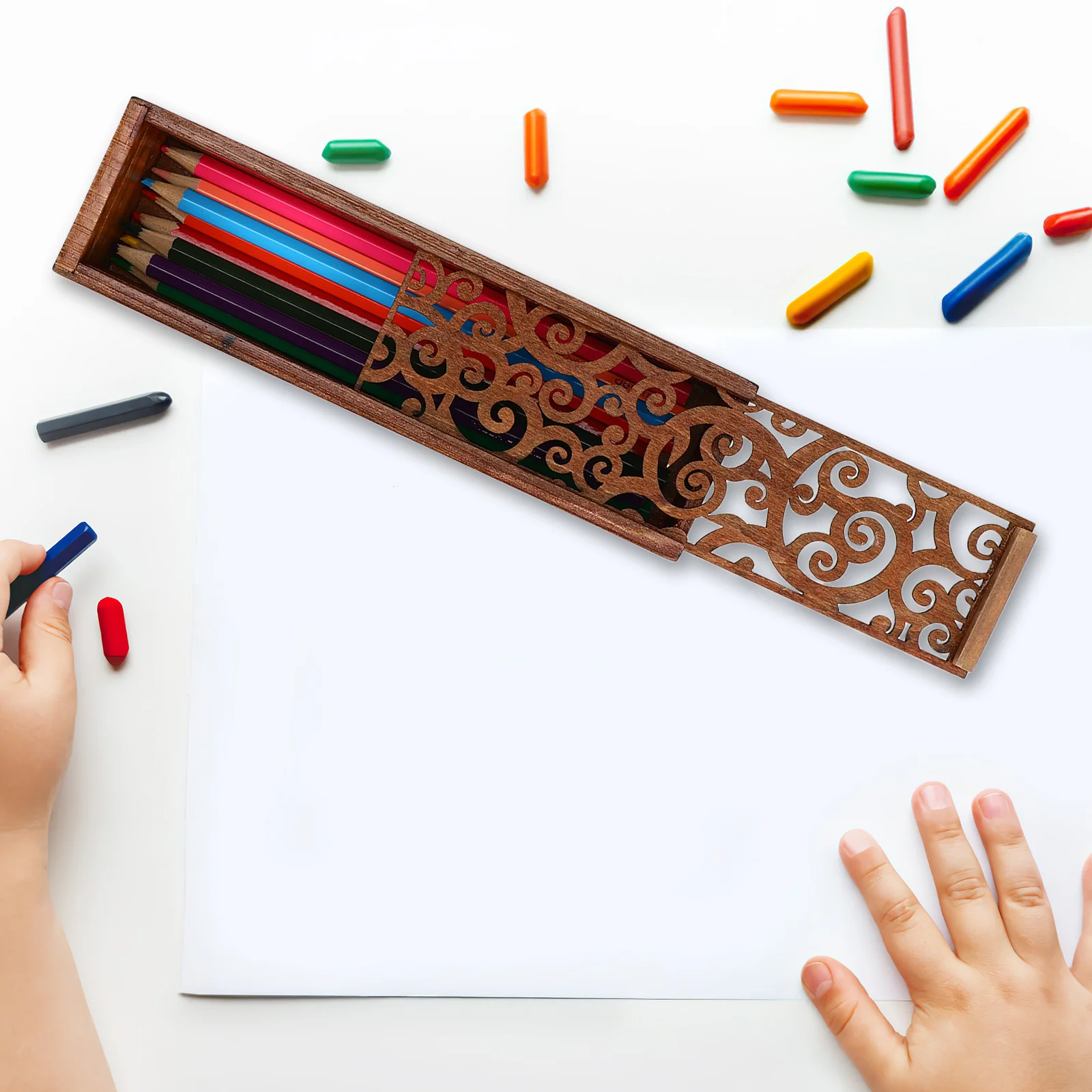 مقلمة خشبية منظم فستان من الدانتيل تصميم صندوق تخزين مكتبي لأقلام القرطاسية علامات لوازم فنية حرفية