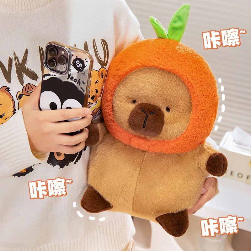 22/32/42CM Cartoon Capybara With Hat Plush Dolls Lovely Capybara Wear Orange Hat Shrimp Tail Cap Plushie Pillow Great Xmas Gifts