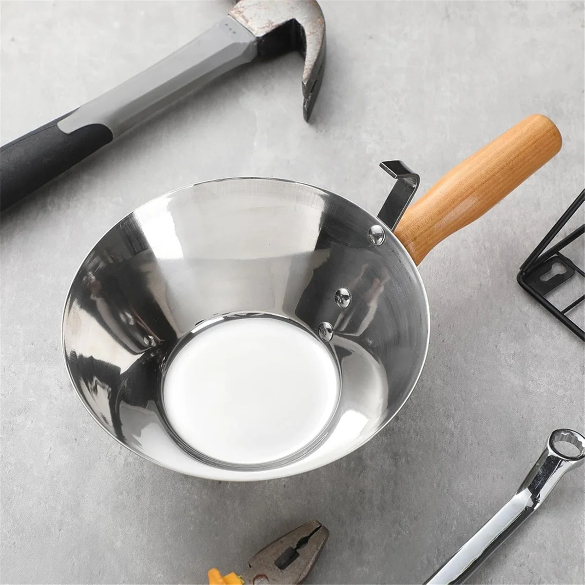 

Совок для ведра из оцинкованной стали ABNJ, деревянная ручка, прочный сверхмощный совок для ведра для ржавчины для строительства, ландшафтного дизайна, инструменты для штукатурки