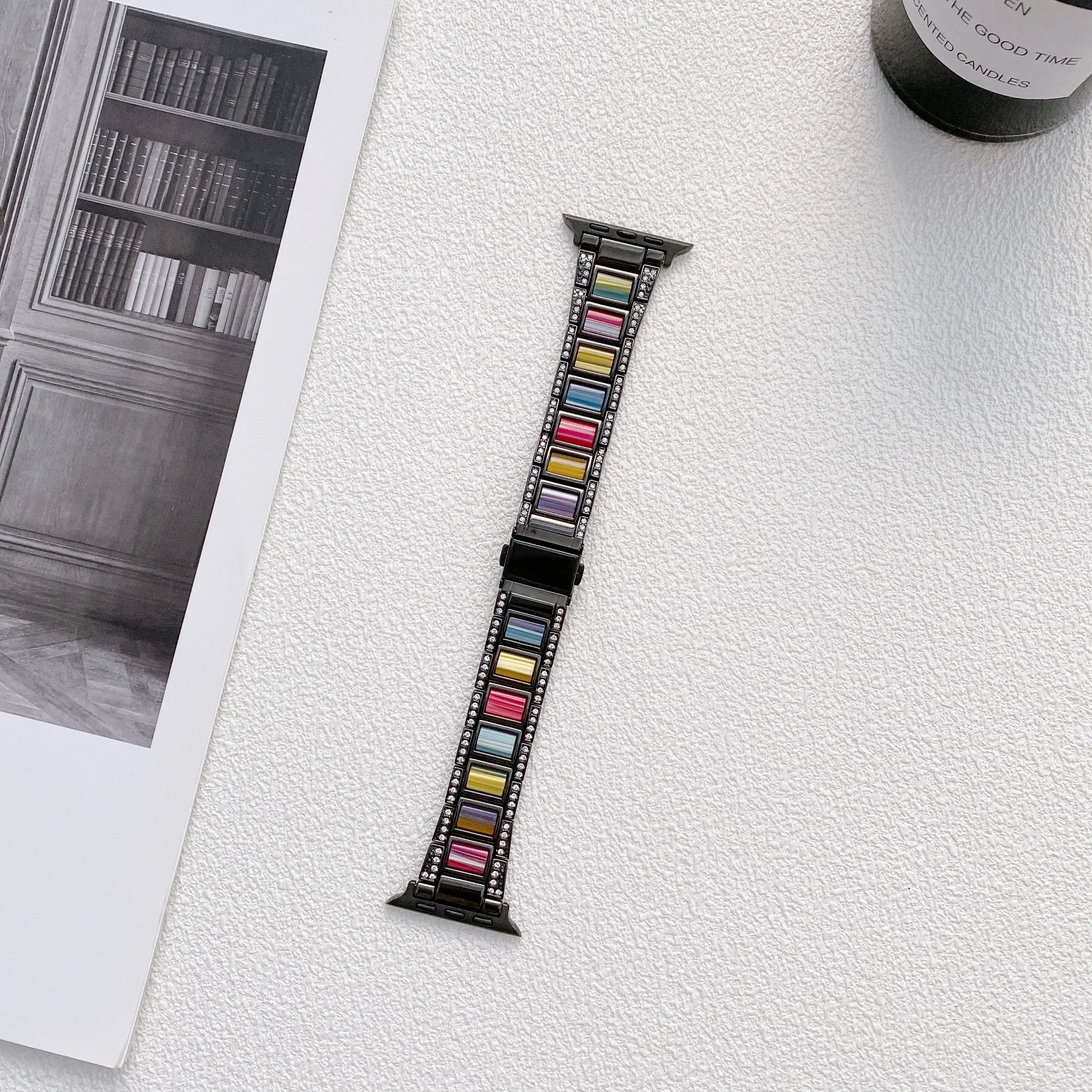 Metal+Resin Strap For Apple watch 45mm 41mm 44mm 40mm 42mm 46mm 49mm Women Diamond Bracelet iWatch Ultra 10 9 8 7 6 5 4 Correa