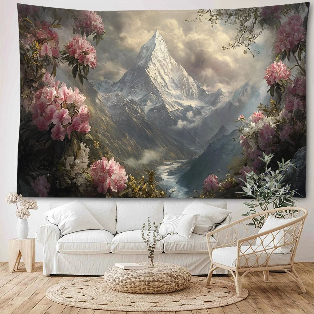 Dreamy Forest Scenery Beautiful Flowers Landscape Decoration Tapestry Home Elegance Background Decoration Tapestry