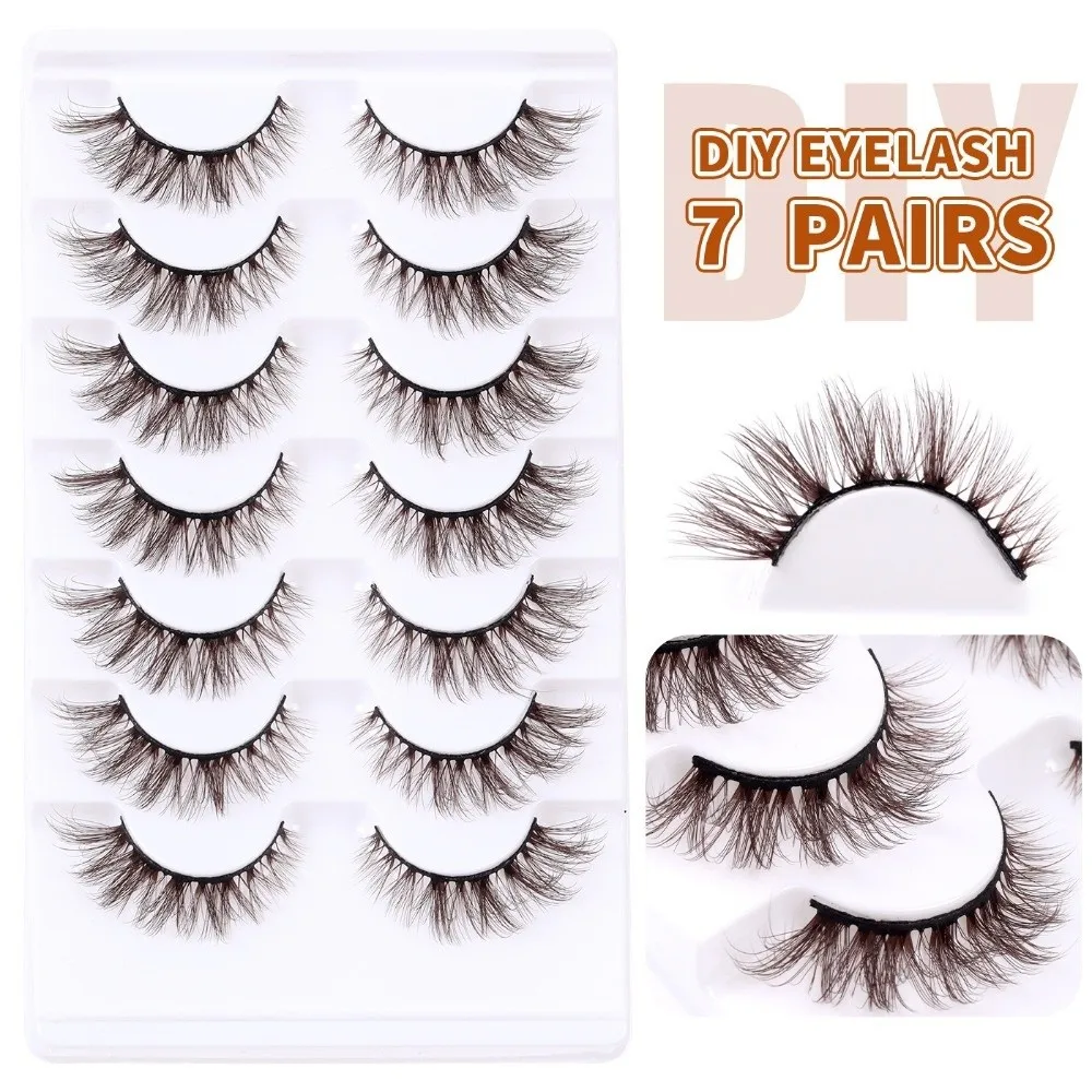 7Pairs Black Thick False Eyelashes 7-18MM Eye Makeup Tools Dense Fluffy Fake Eyelashes Curvature C Reusable Cosplay Lashes Daily