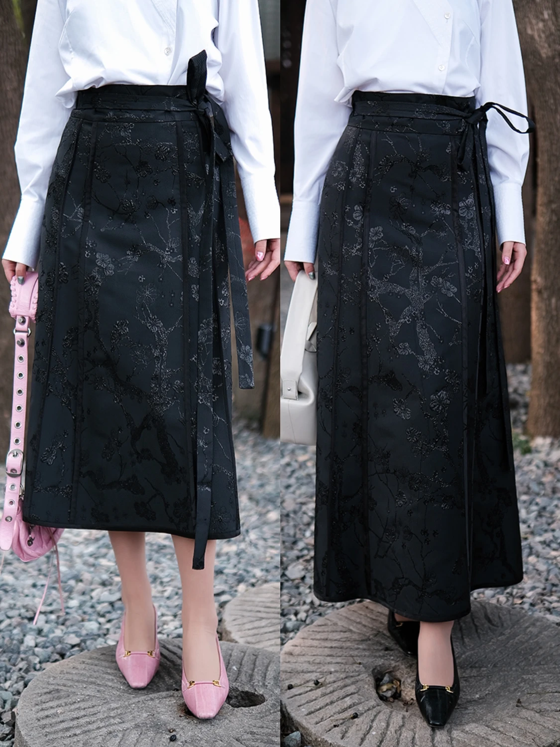 

New Chinese Sle Long And ort Acetate Silver Tead Embroidered Satin f Skirt Improved Mǎ Pán Qún for Women