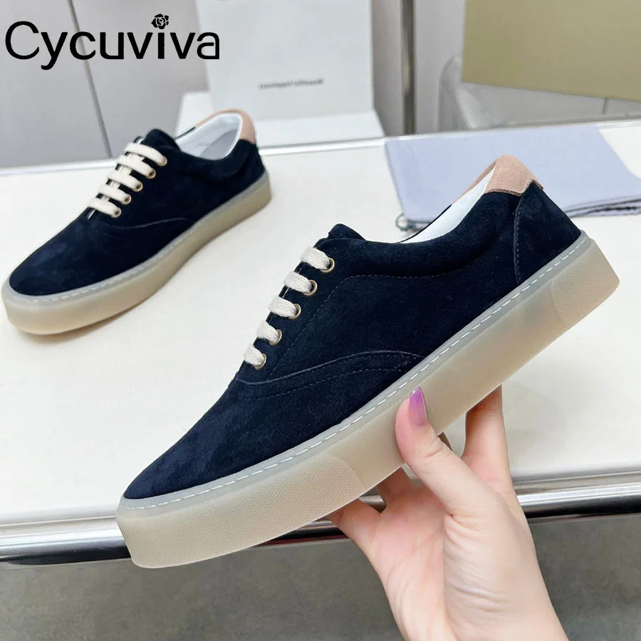 Spring Suede Leather Lace Up Casual Shoes Men Round Toe Business Flat Platform Shoes Man Designer Leisure Walk Sneakers Male