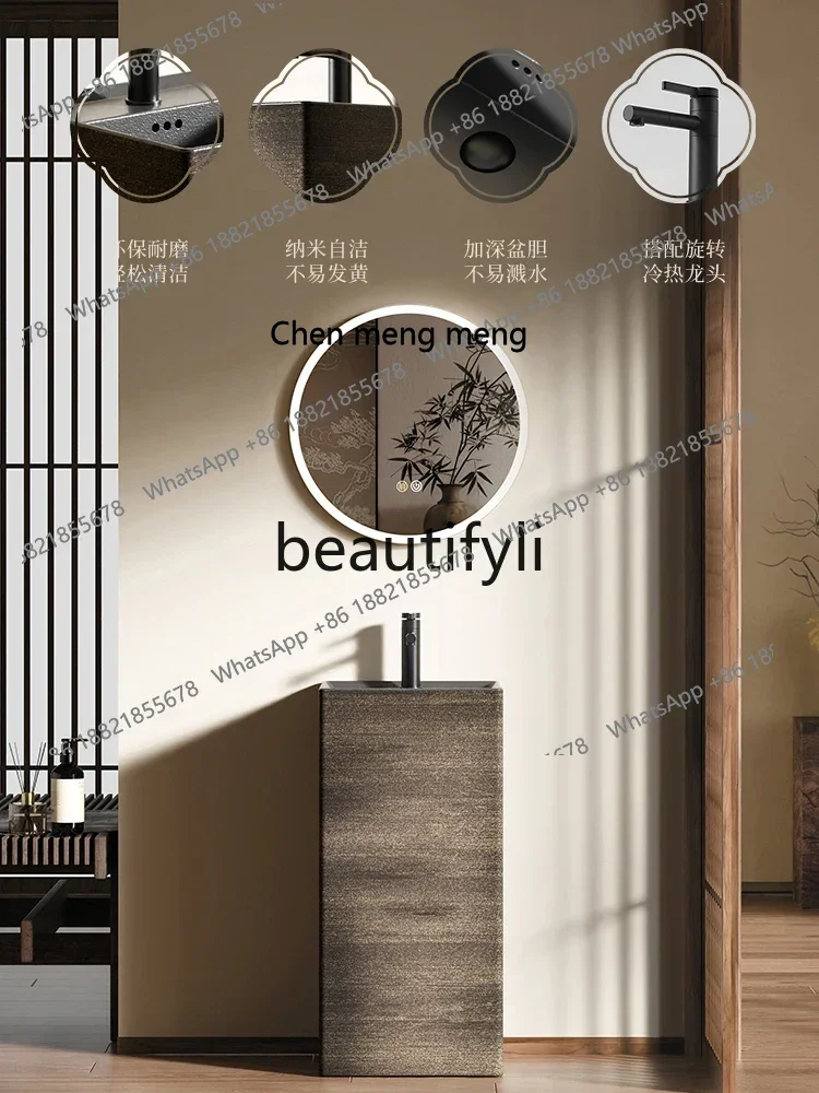 Retro column basin Villa terrace wash basin Outdoor garden column type floor-to-ceiling washbasin