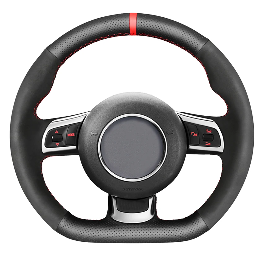 

Black Genuine Leather Suede Car Steering Wheel Cover For Audi TTRS 2009-2014 R8 2010-2015 RS3 (8P) 2011-2014 RS6 2008-2010