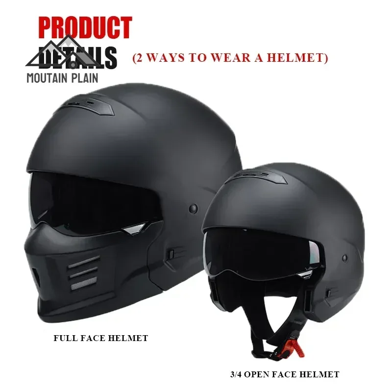 

DOT Approved Motorcycle Helmets Retro Full Face Helmet Adult Men Women Four Seasons ABS Shell Built-in Lens