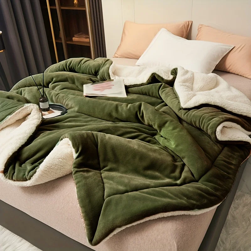 Affordable Luxury Double-Layer  Quilting Blanket Milk Velvet Lamb Casual Throw Blanket Home Room Decor Suitable Bedroom Bedding