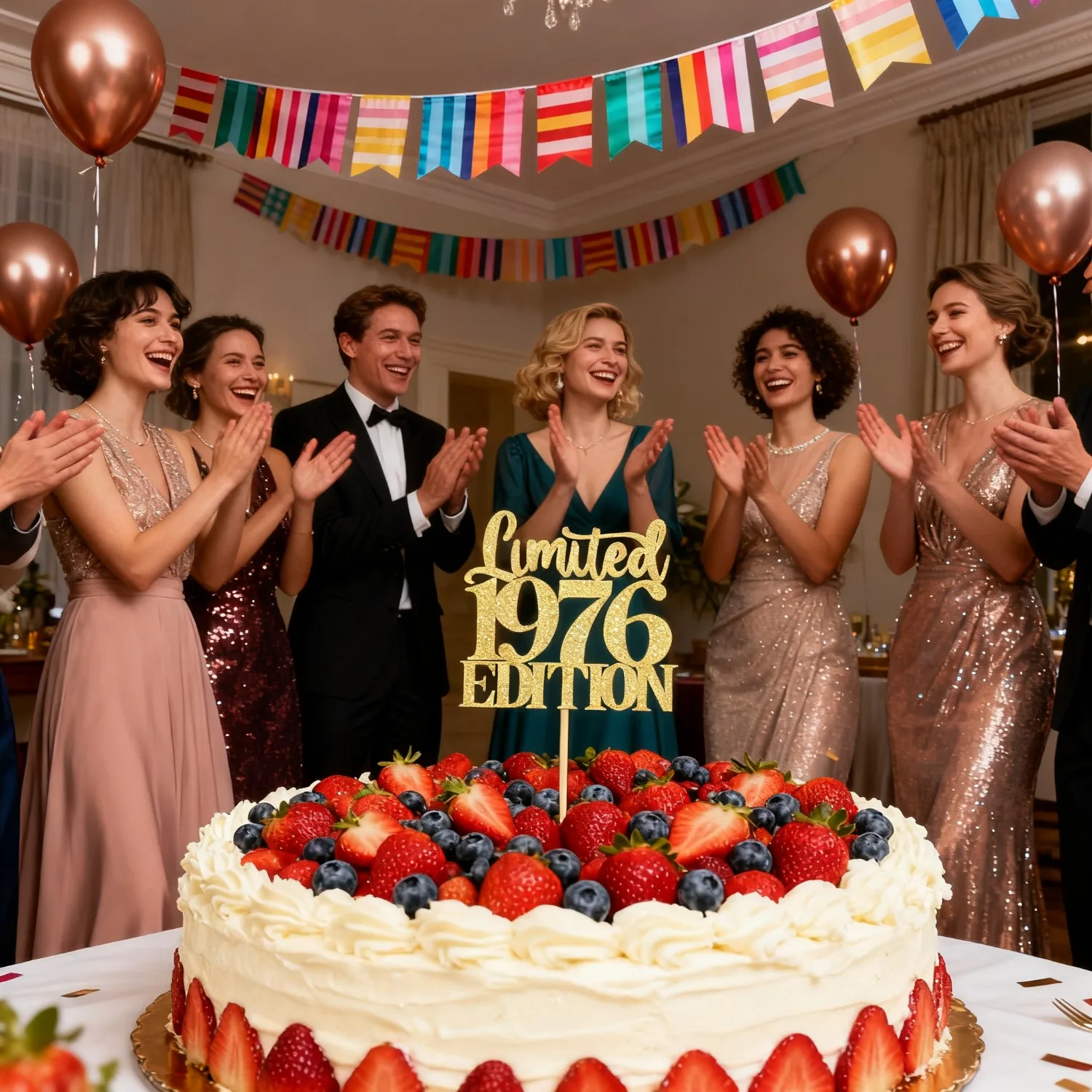 Limited EDITION 1976-Gold-Glitzer-Kuchenaufsatz zum Geburtstag, handgefertigte goldene Kuchendekoration (1 Stück), 50. Geburtstagszubereitung für Sie – Detail 7
