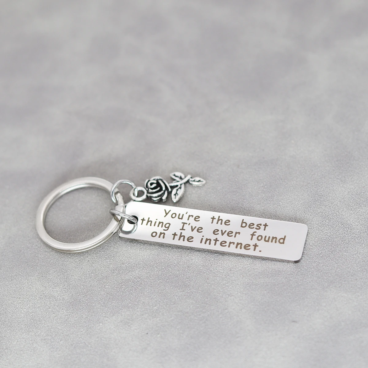 Keychain You're the best thing I've ever found on the internet Stainless Steel Laser Engrave Rose Flower Pendant Accessories