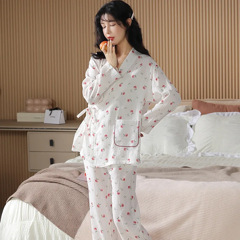 Sweet Green Cotton Maternity Nursing Sleepwear Set Breast Feeding Pajamas for Prenatal+Postpartum Women Cute Loose Hospital Set