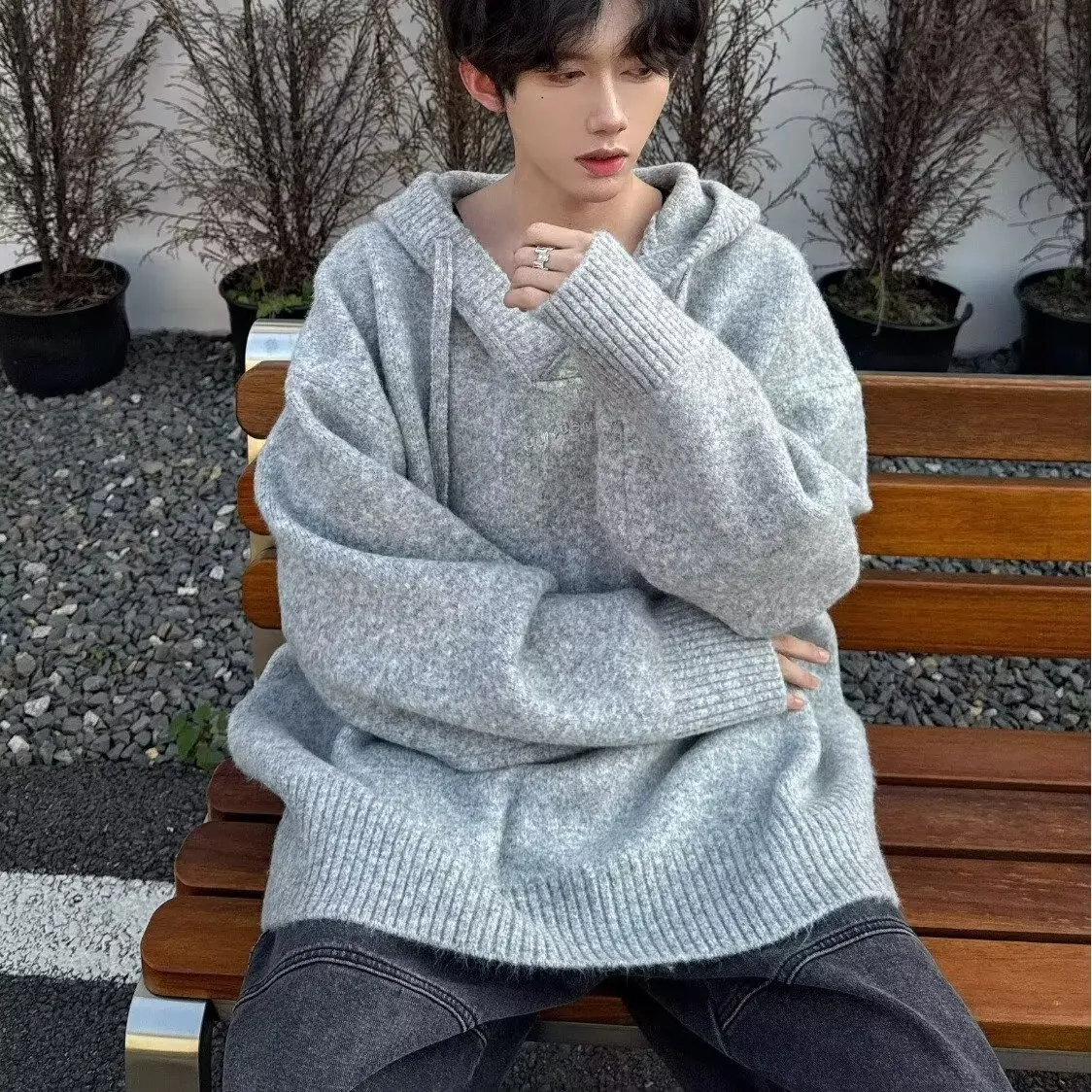 

Cleanfit Hooded Knitwear Men's Korean Sle Deep ey Sweater Top High-End Feeling Cool Haome Sweatirt Jaet