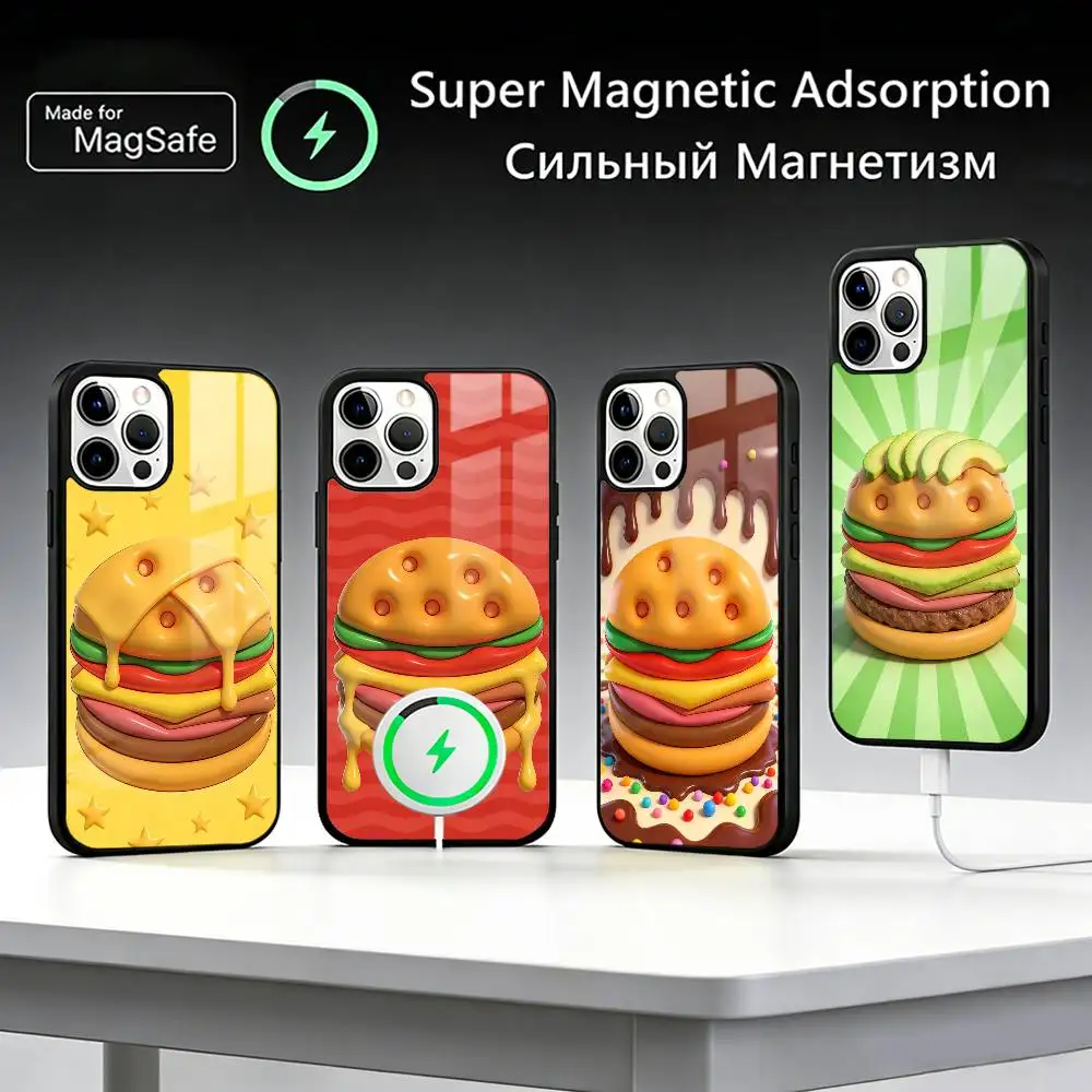 

C-Cute and Easy H-Hamburger Phone Case For iPhone17,16,15,14,13,12,11 Plus,Pro Max, New Magnetic Wireless Charging