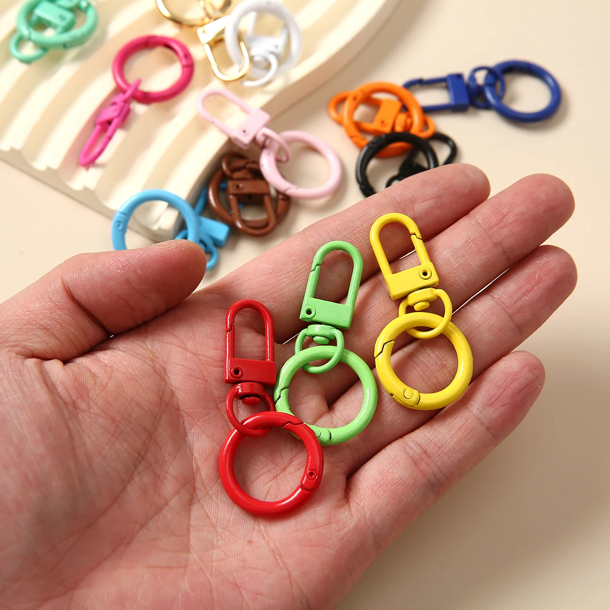 1/2/5/10/20 pcs Colorful Metal Snap Lobster Clasp Hooks Paint Baking Keychains Round Buckle Keyring  For DIY Jewelry Finings