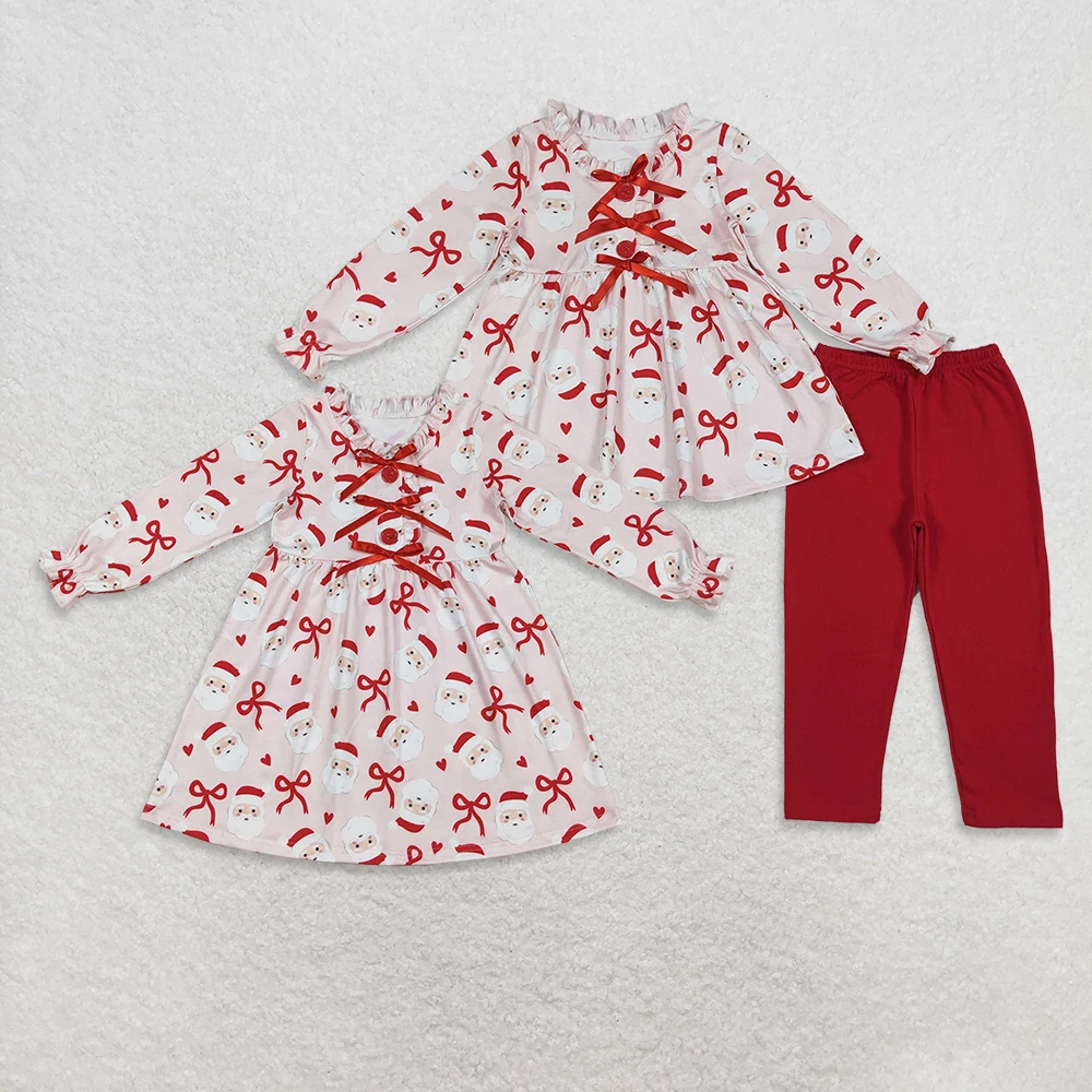 

z919-12 GLD1233 Winter Boutique Children Clothing baby girl clothes Matching Christmas bow dresses Wholesale kids clothes girl