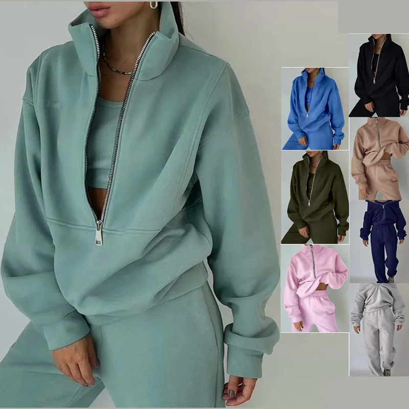 Autumn Fleece Sweatshirt Pants Set Women's Casual Sportswear
