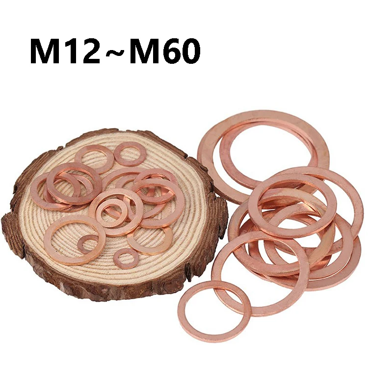 1~5Pcs Red Copper Washers M12 M14 M16 M18 M20 M22 M24 M27 M30 50 M60 Boat Red Brass Copper Crush Sealing Washer Flat Seal Gasket