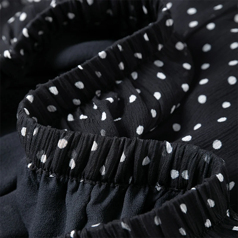 Gonna di seta da donna 100% seta di gelso Punti neri Stampati Gonna lunga tipo con fodera in seta Summer Beach Orlo grande Office Lady M1241