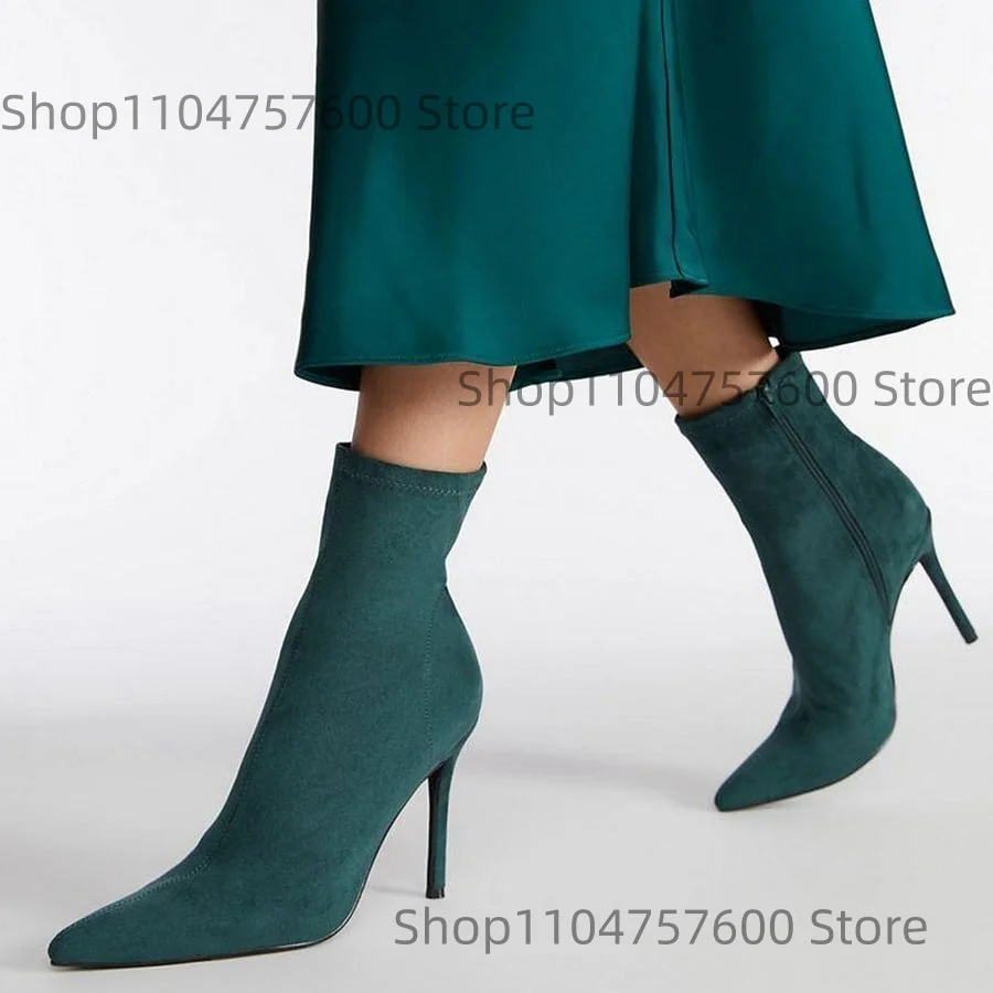 

Women's Suede Vintage Ankle Boots Pointed Toe Stiletto Heel Side Zipper Slim Fit Elastic Ladies Daily Office Simple Short Botas