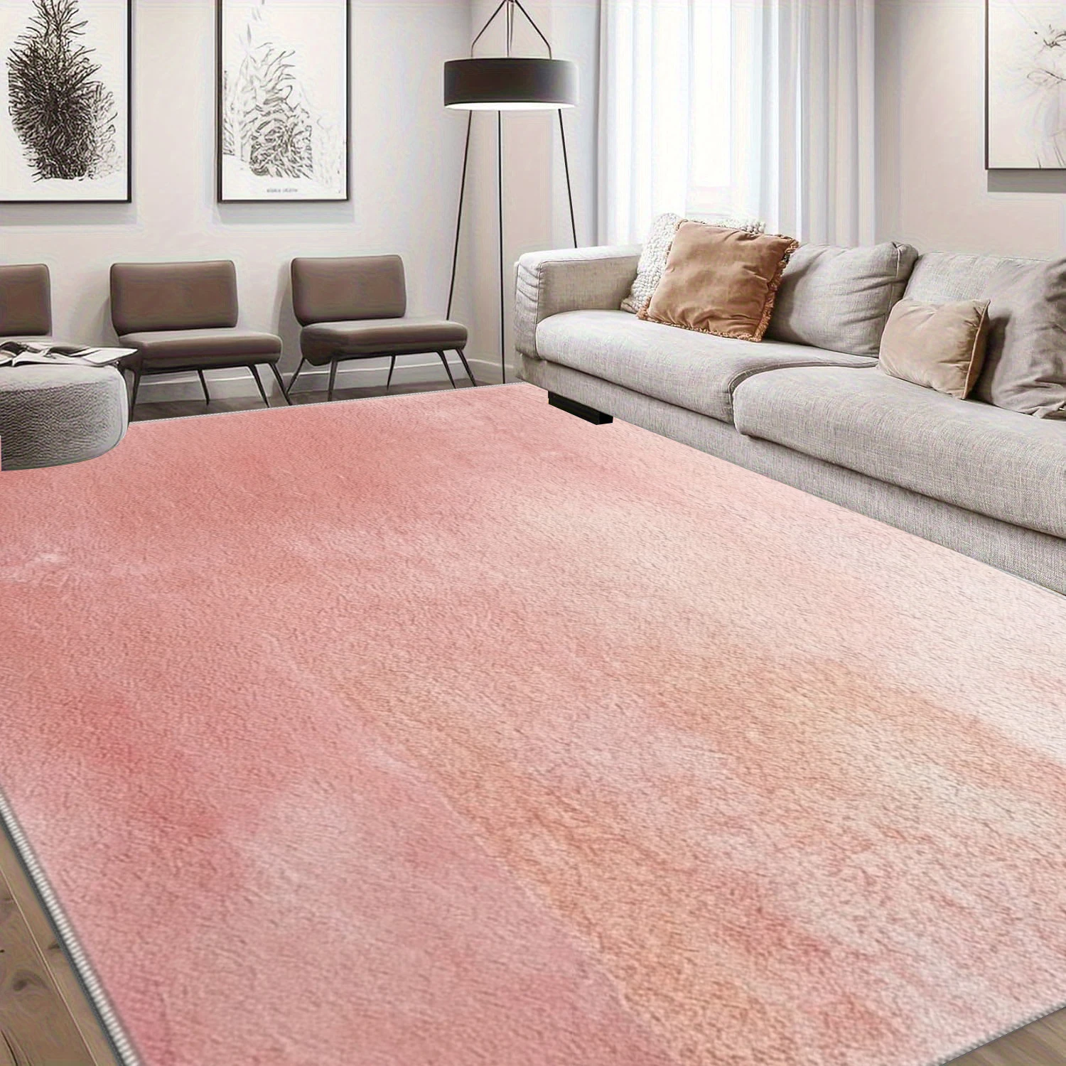 Soft Watercolor Pink Gradient Area Rug Non‑Slip Washable Indoor Floor Mat for Living Room Bedroom Home Decor
