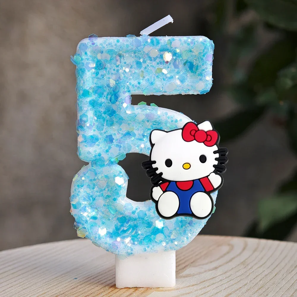 Niedliche Hello Kitty Glitzernde Farbverlauf-Zahlenkerze Kuchendekoration Süßes Thema Kindergeburtstags-Party-Zubehör Mädchen-Baby-Shower-Dekorationen – Detail 39
