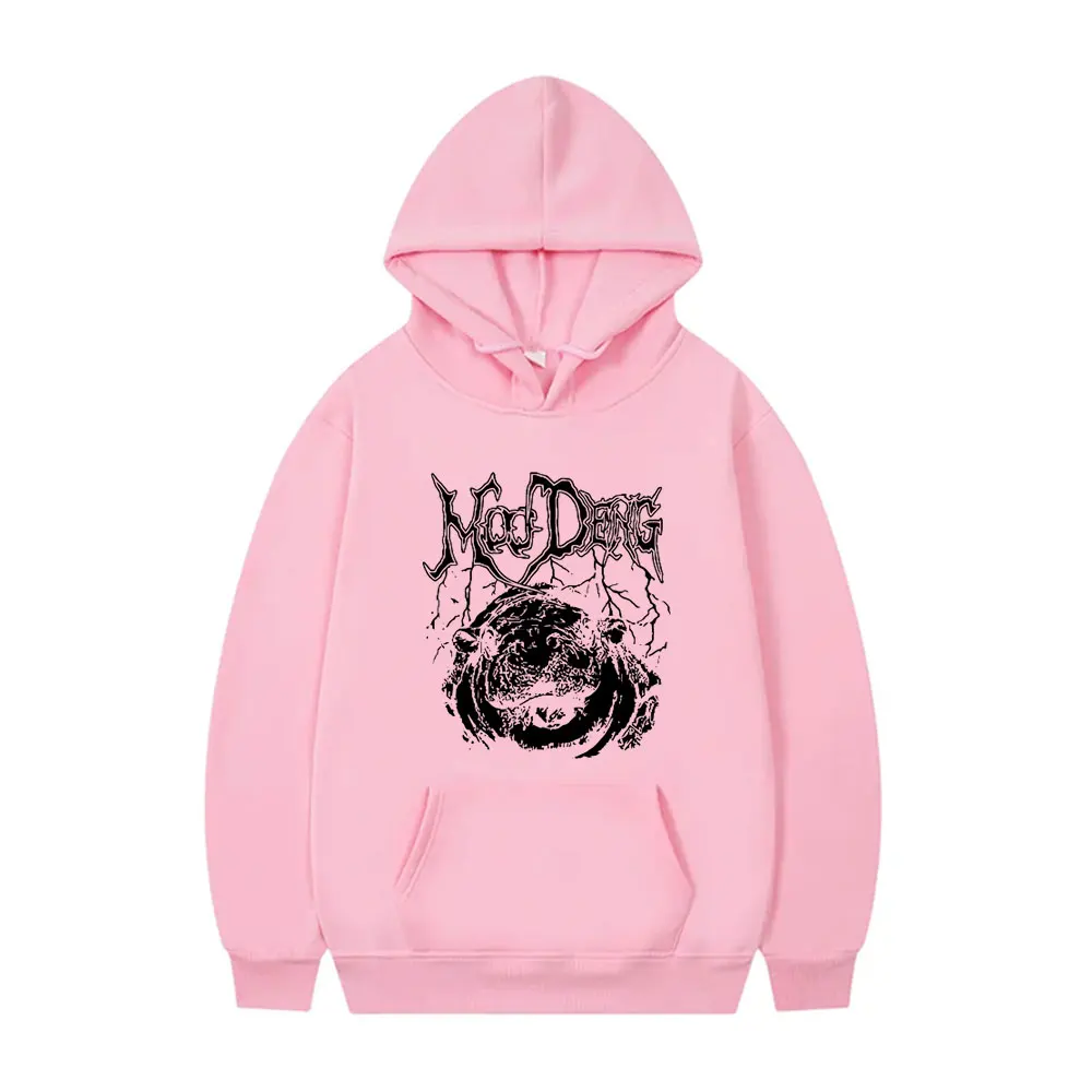 Moo Deng Hippo Gothic Rock Metal Style Hoodie Men Women Funny Meme Casual Sweatshirt Unisex Cotton Oversized Pullover Hoodies