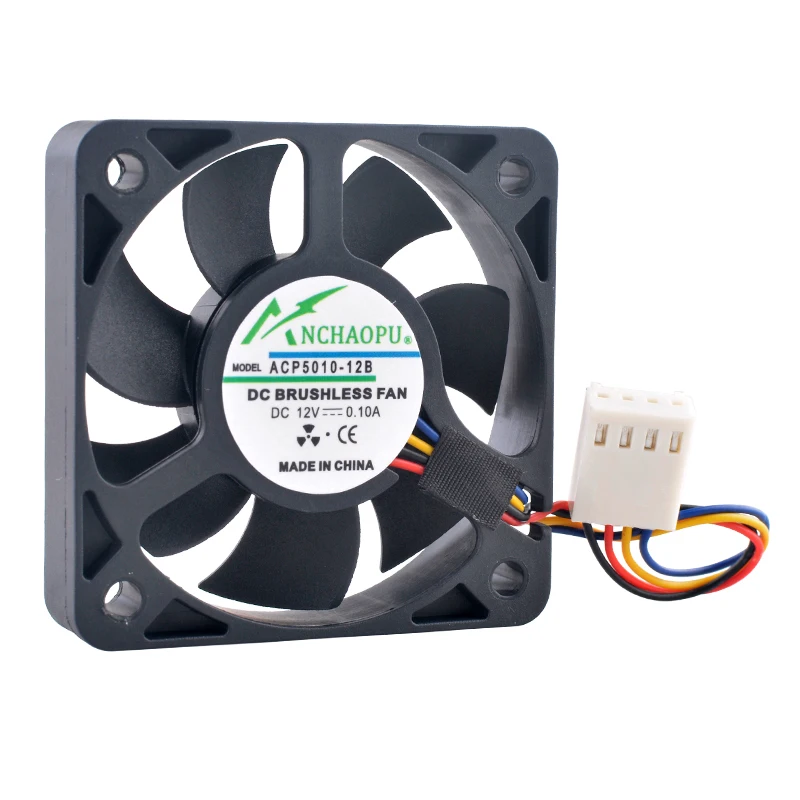 ACP5010-12B Dual Ball Bearing PWM Fan 50x50x10mm DC12V 0.1A 8000RPM for Industrial Embedded Chassis MB CPU Cooling