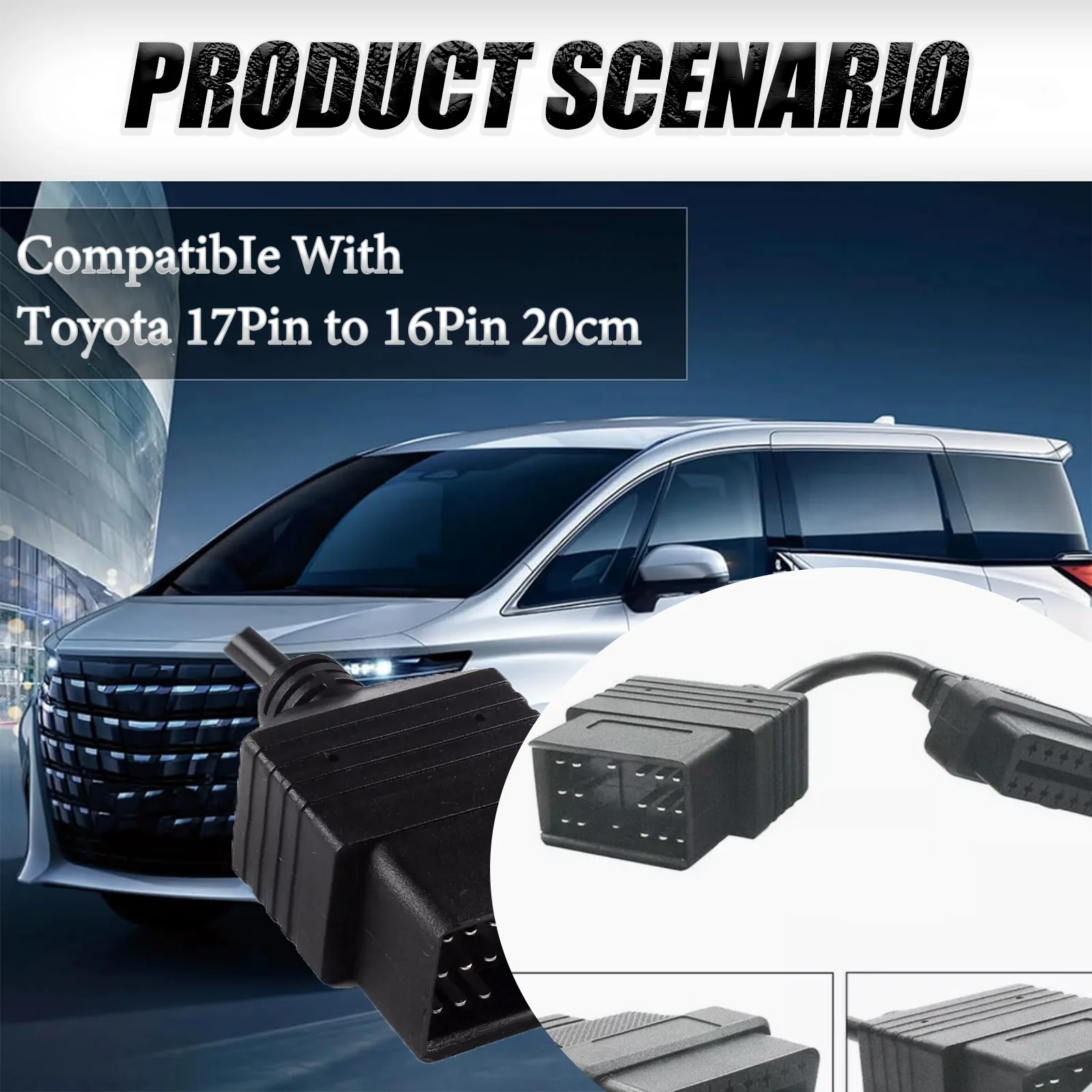 Suitable for Toyota 17 Pin to 16 Pin OBD2 Adapter Cable 20CM Connection Converter