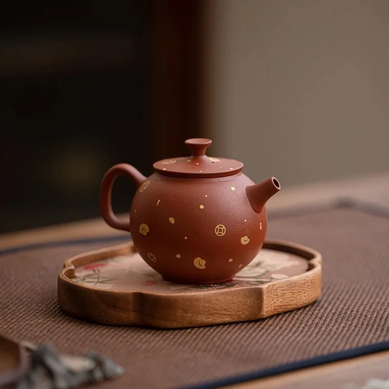 150ML Chinese Yixing Zisha Pot Handmade Ingot Zisha Pot Zhu Mud with Filter Teapot Kung Fu Tea Set Japanese Apple Pot Collection