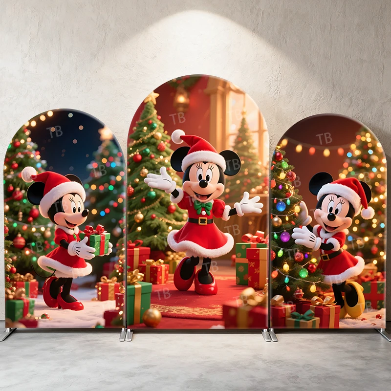 

Mickey Mouse Christmas Arch Backdrop Cover for Kids’ Christmas Party with Santa Hats, Gifts & Trees Event Decor Photo Booth Prop