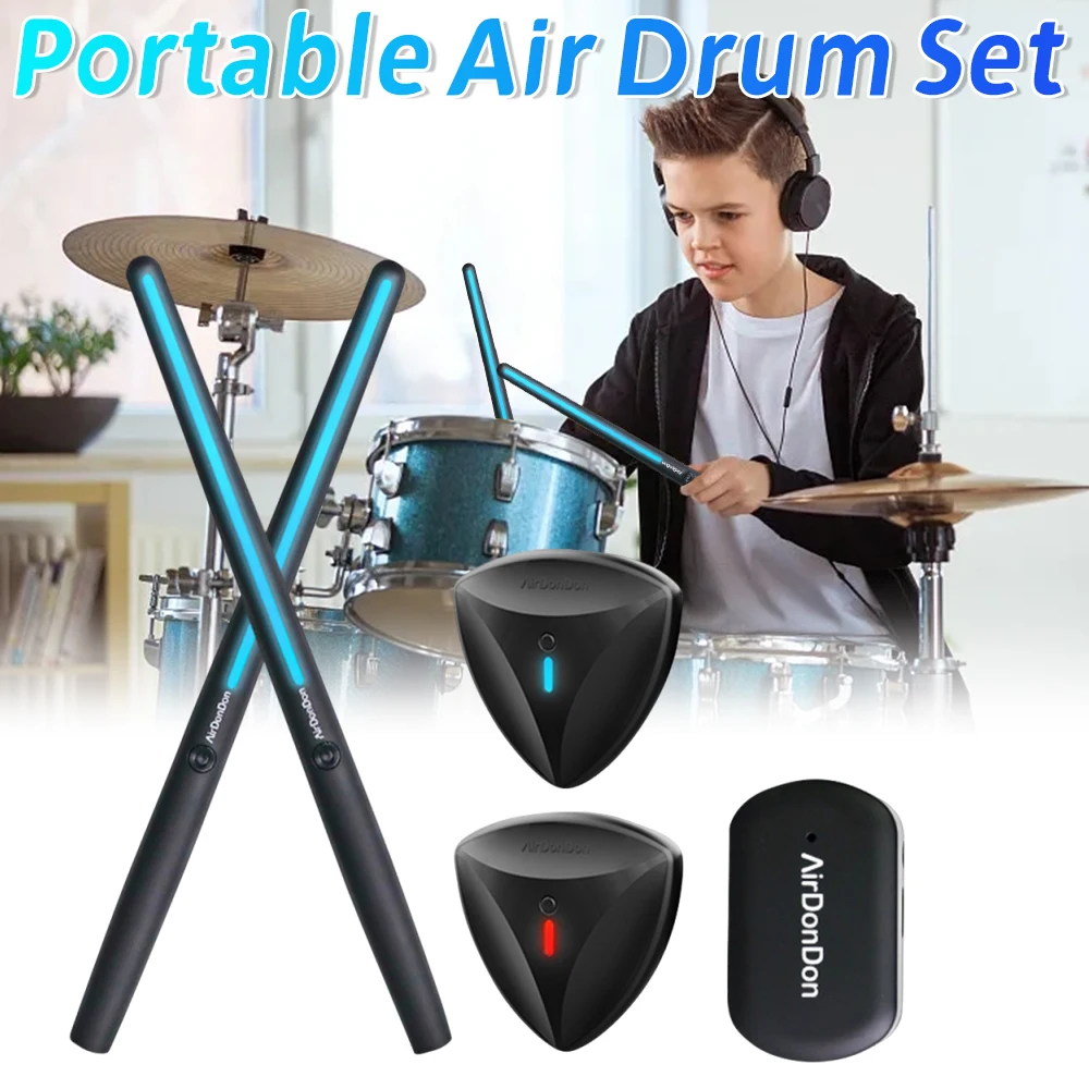 Portable Air Drum Set Air Drum Foot Sensor Bluetooth-Compatible Air Drum Adapter Realistic Effect for Beginners Professionals