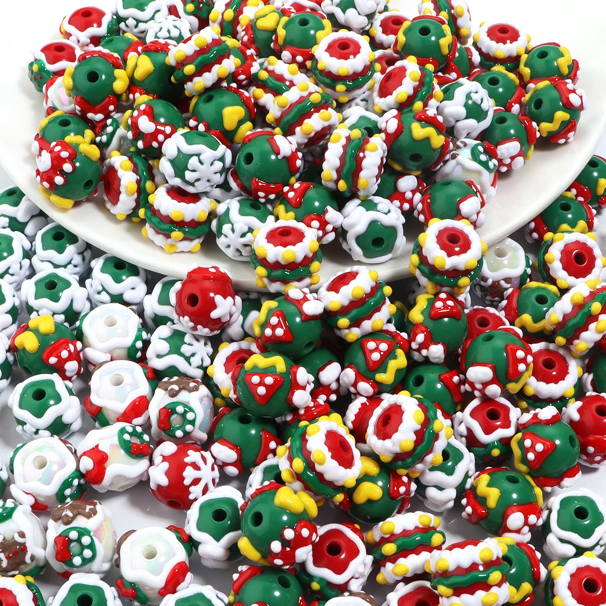 5pcs/lot Heavy Oil Acrylic Christmas Series Hand-painted Beads DIY Jewelry Bracelet Pendant Phone Key Bag Car Chain Accessories