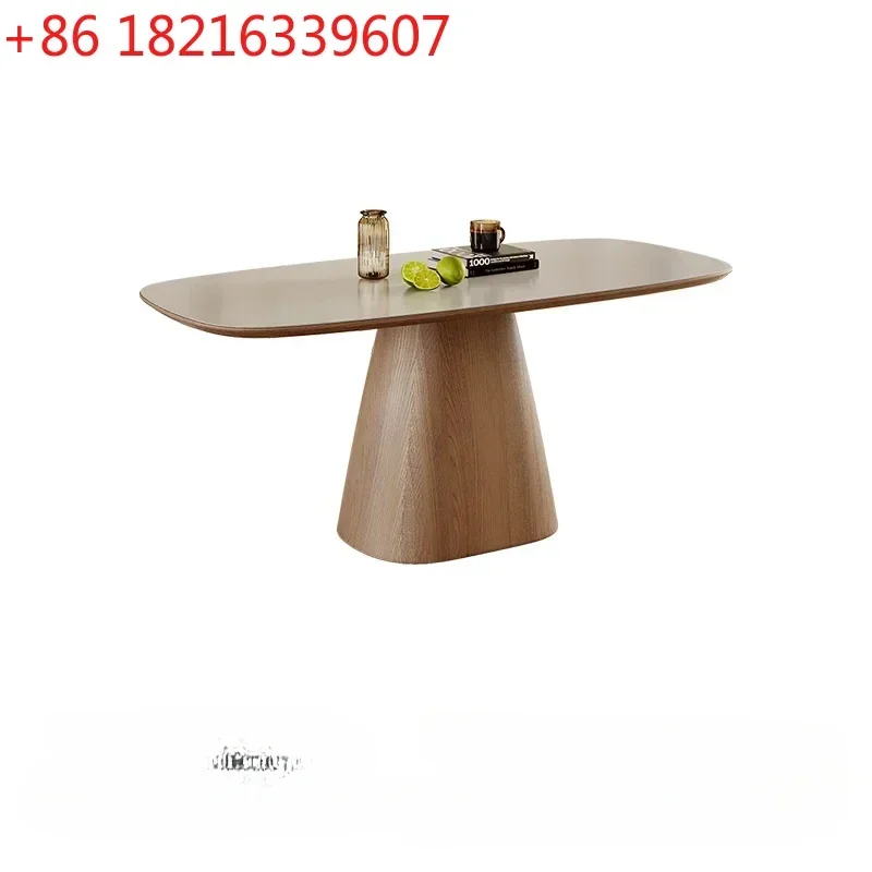 TAO Oil Style Solid Color Stone Plate Dining Tables and Chairs Set Modern Solid Wood Oval Dining Table