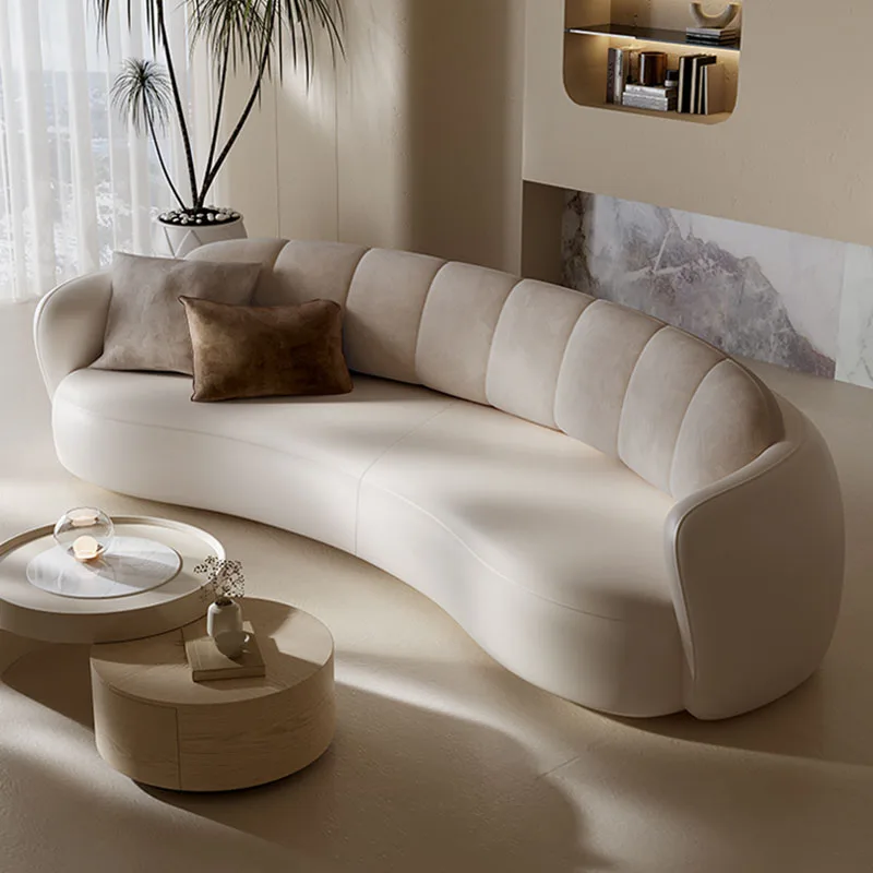 Italian Curved Leather Sofa Designer Home Living Room Minimalist Modern Small Unit Semi Circular Cream Style Sofa Home Furniture