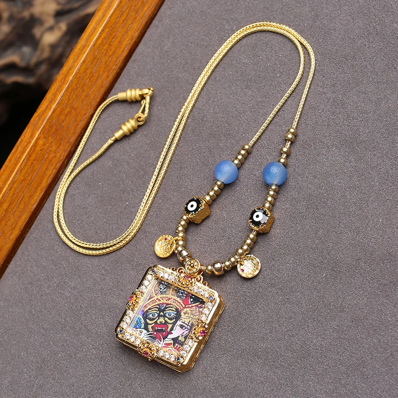 Hand-Painted Thangka Zaki Lamu Past And Present Life Pendant Collarbone Chain Agate Accessory Taigang Gold Necklace