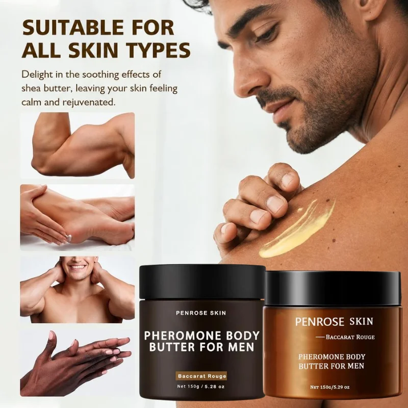 Penrose Skin Pheromone Body Butter For Men Baccarat Rouge Scent Nourishing Long Lasting Fragrance Skin Deep Moisturizer 150g