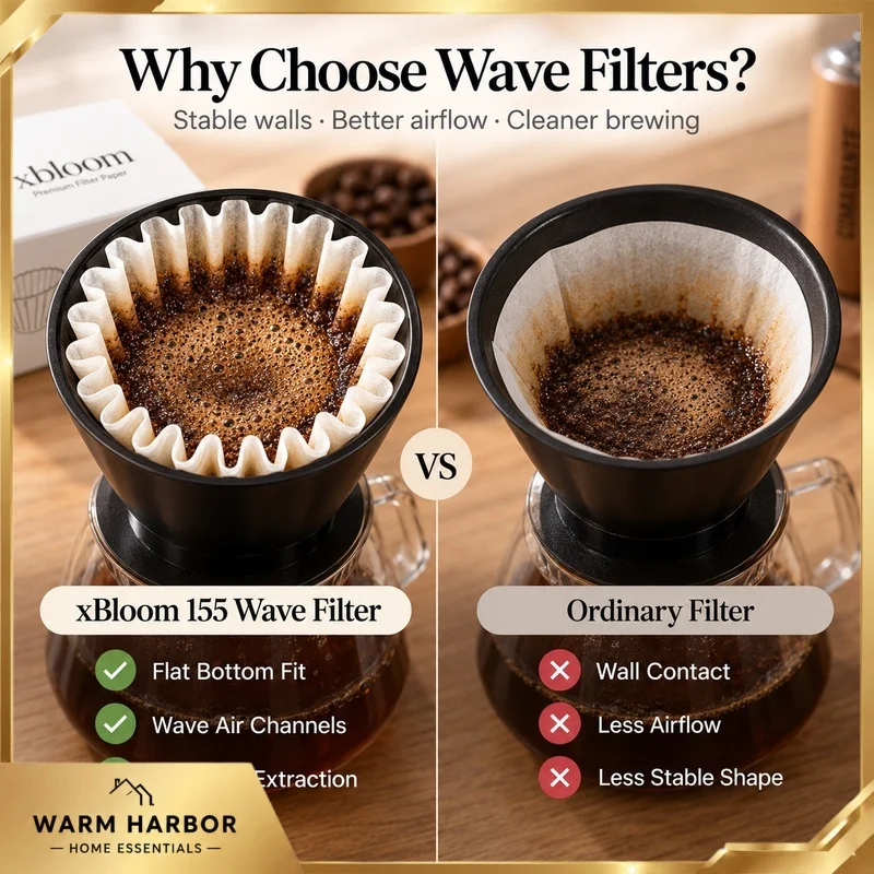 Xbloom 155 Wave Coffee Filter Paper Flat Bottom Cake Style Pleated Paper Filters 50pcs Box Pour Over Brewing Accessory Home Cafe