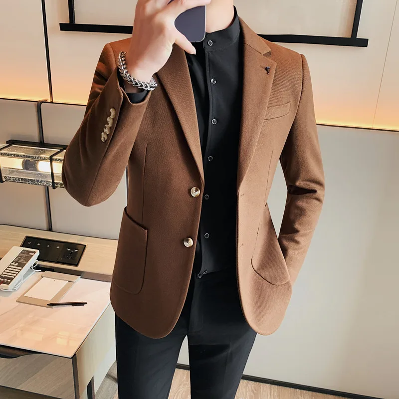 Men\'s Autumn and Winter High Quality Suit Jackets/Male Slim Fit Thick Woolen Casual Tuxedo Men Clothing Fashion Blazers 4XL-M