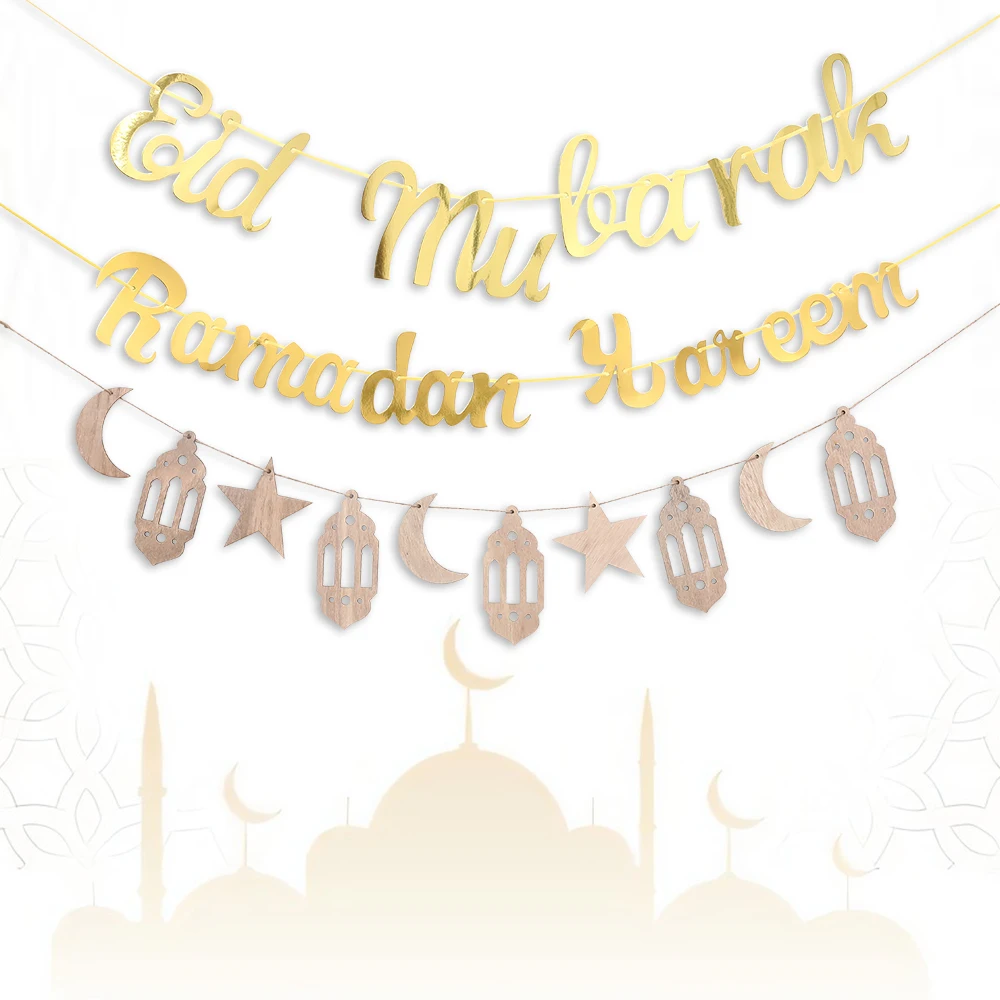 Ramadan Decoratie Eid Mubarak Banner Wegwerp Servies Papieren Plaat Cup Islamitische Moslim Vakantie Party Decor Supplies