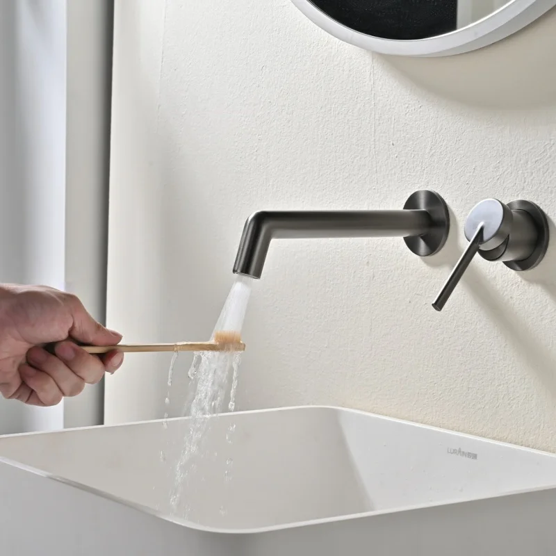 Rose Gold Basin faucet Brushed Gold Bathroom Faucet two-hole Grey Lavotory faucet Hot & Cold Black sink tap widespread basin Tap
