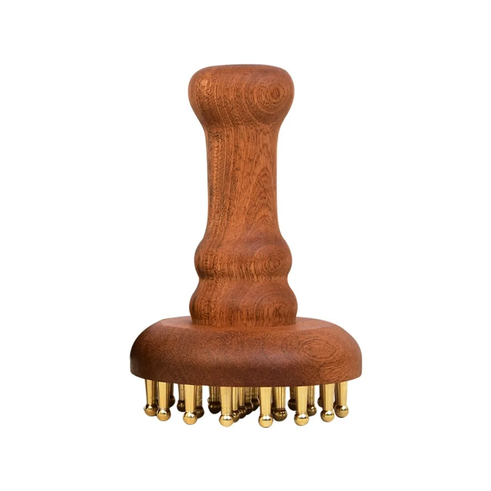 

Portable Wood Massage Brush Copper Head 24 Teeth Brass Gua Sha Massage Tool Wooden Handle Skin Scraping Body Sculpting Tool