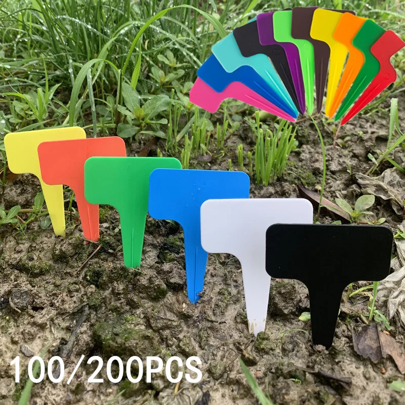 50/100/200pcs 6x10cm Random Color Plastic PVC Plant T-type Tags Markers Nursery Garden Labels Seedling Tray  Pots Decoration