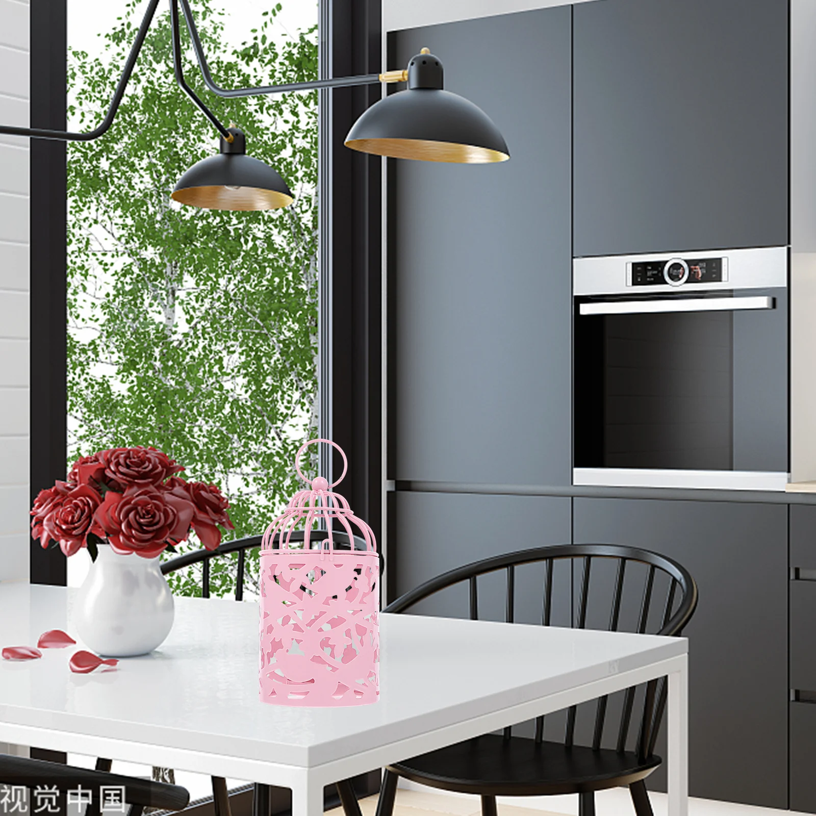 

1pc Iron Cage Holder Hollow Design Vintage Style For Home Wedding Party Decor Pink Desktop Ornament