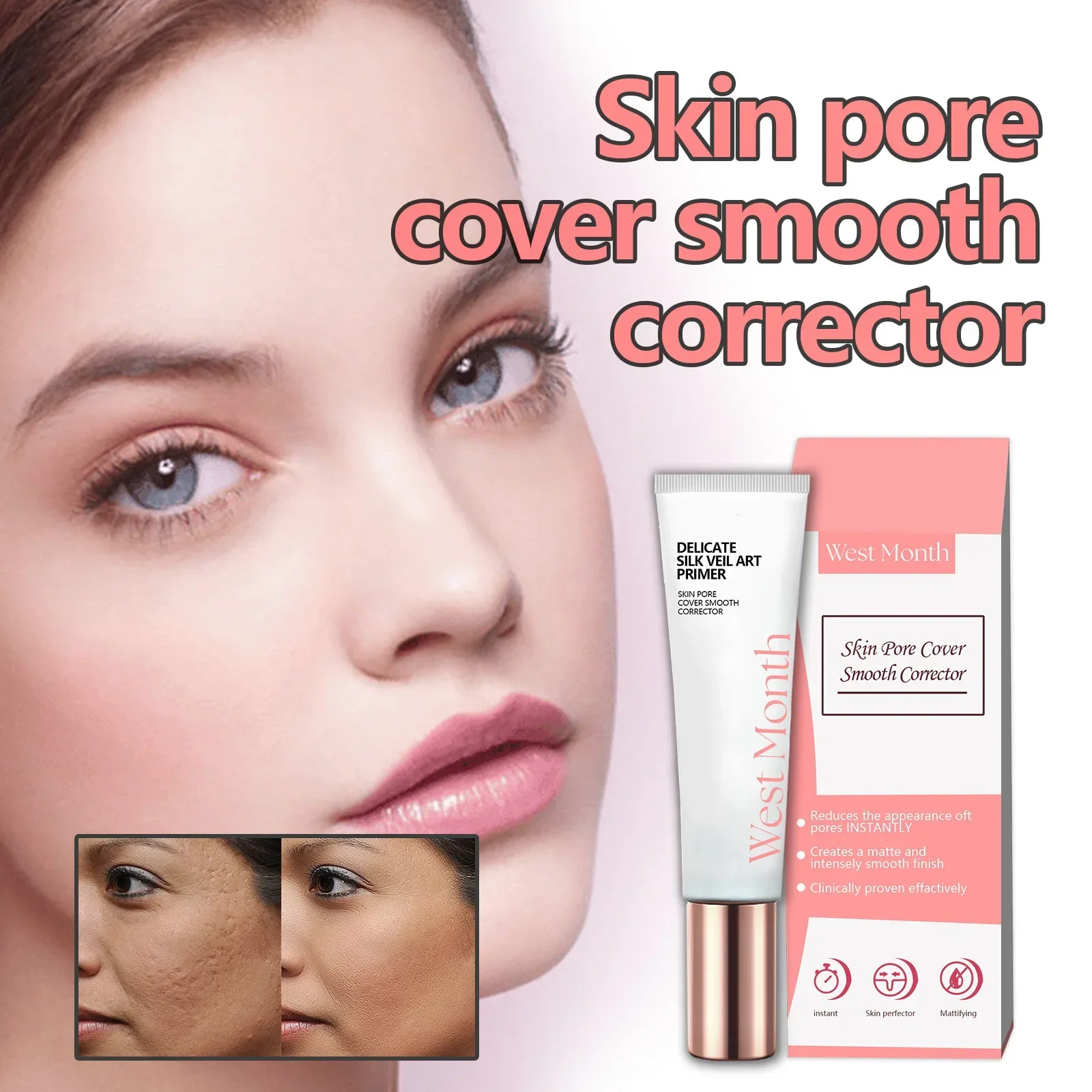 35g West&Month Invisible Pore Primer Cream - odświeżający, nawilżający i ukrywający krem na równomierny krem izolujący odcień skóry