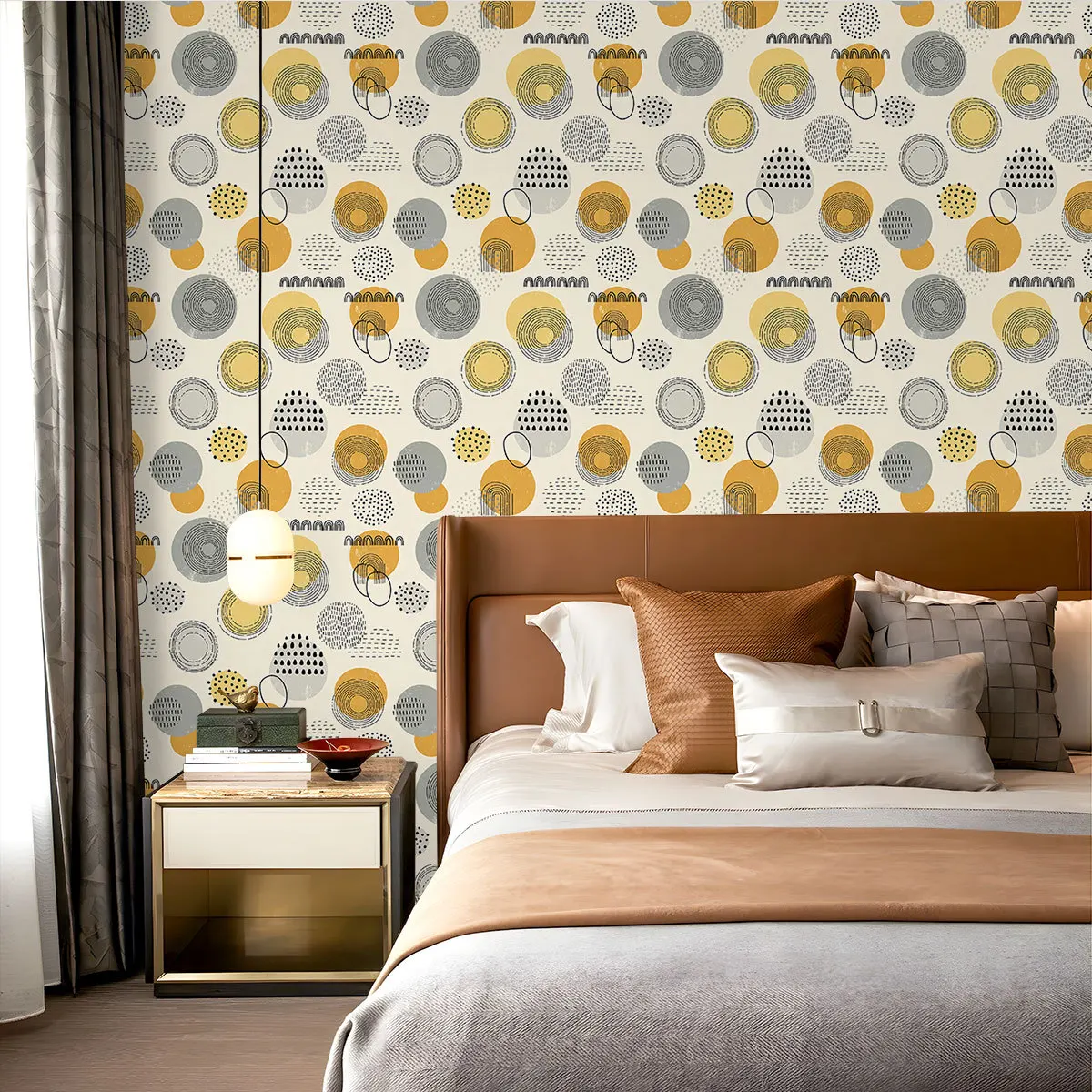 Boho Abstract Circle Peel and Stick Wallpaper Geometric Wall Mural Removable Contact Paper for Bedroom Living Room Cabinet Decor