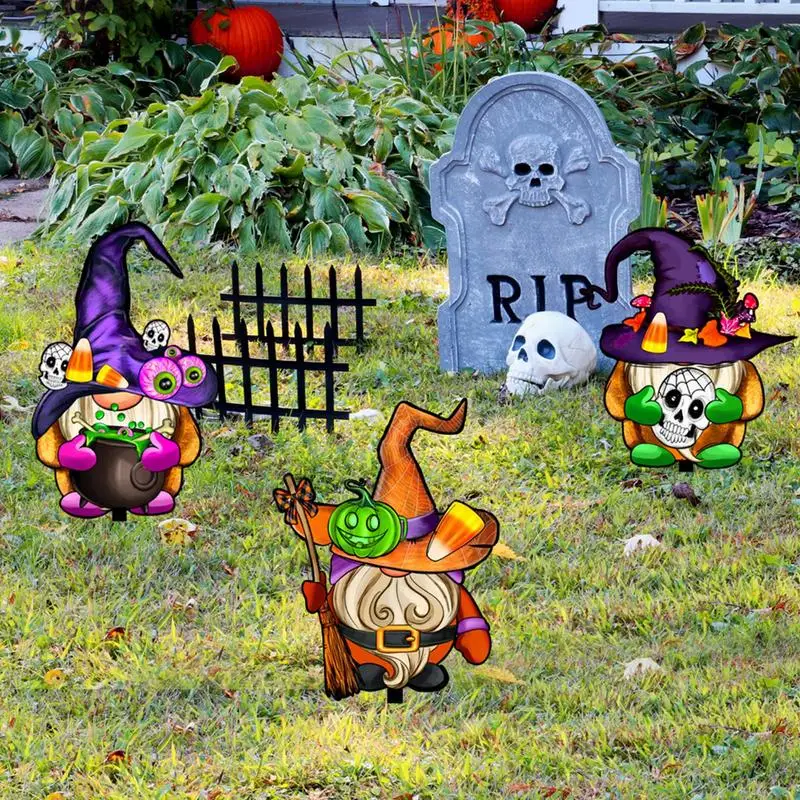 Halloween Garden Stakes 2D Acrylic Pumpkin Witch Ghost Decorative Stakes Halloween Party Favors Outdoor Props For Pathway