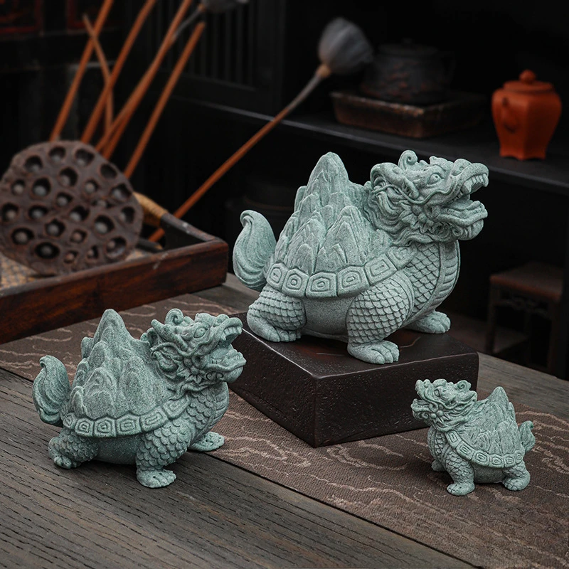 Chinese Style Green Sandstone Dragon Born Nine Son Hegemony Under The Tea Pet Decoration Fish Tank Landscape Desktop Decoration