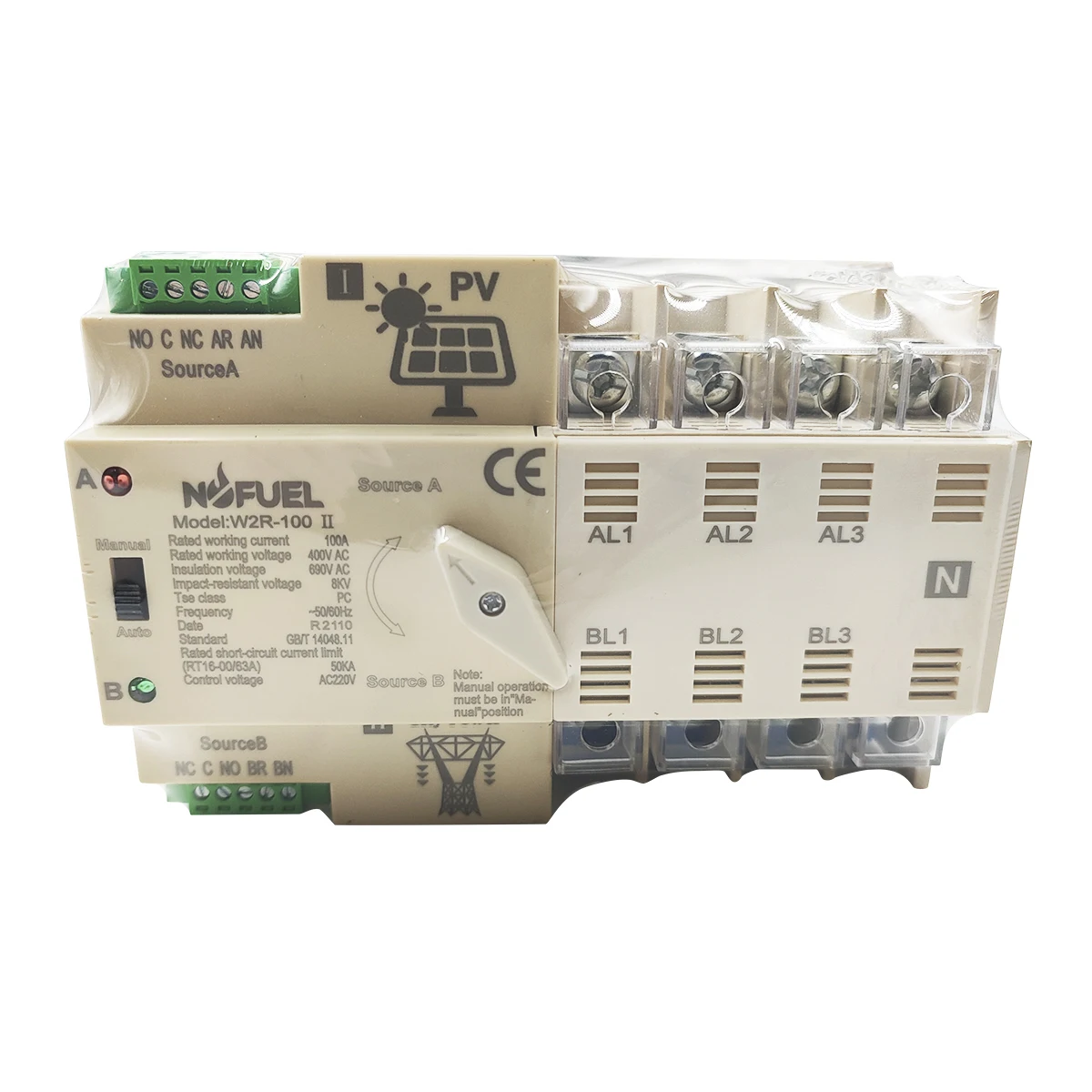 NOFUEL PV الشمسية التلقائي نقل التبديل 4P 100A 220 فولت إلى الشبكة المزدوج الطاقة تيار مستمر قواطع تيار مستمر إلى محول التيار المتناوب
