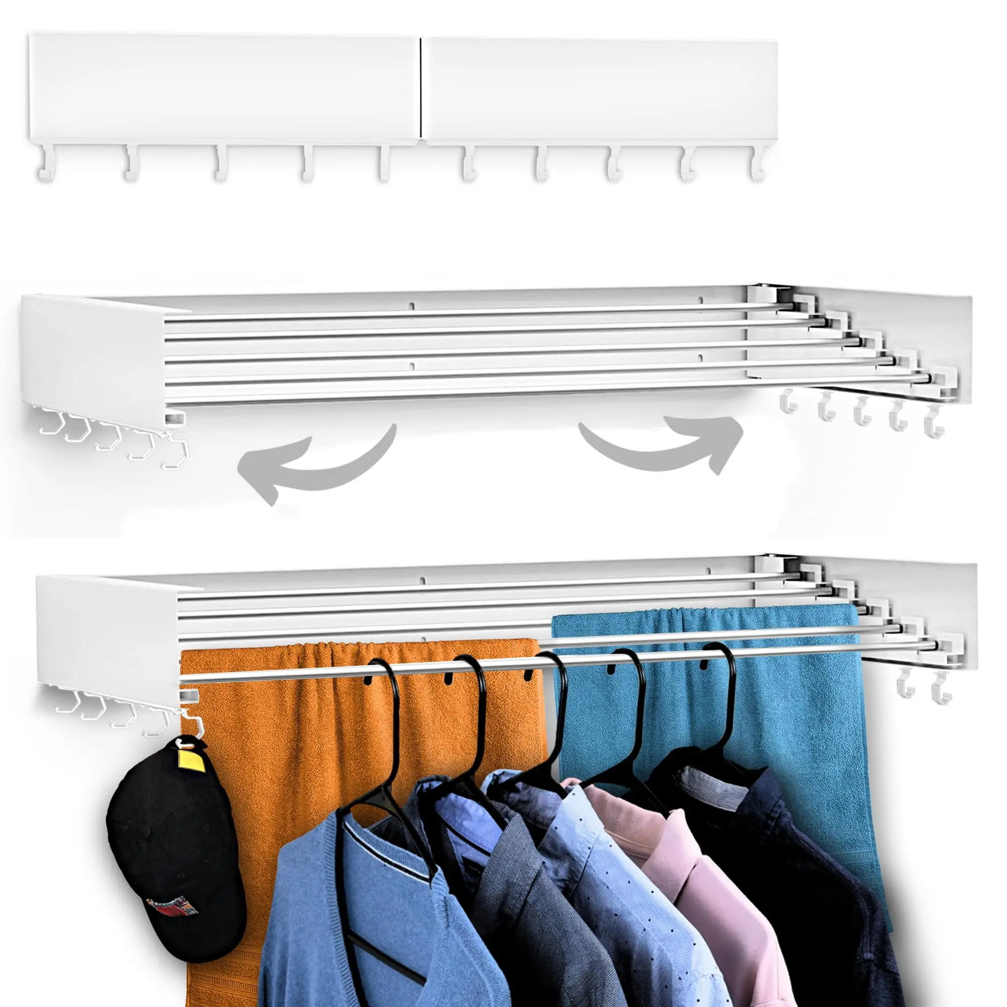 

Foldable Wall Mounted Drying Rack 31.5 Inch Wide 13.2 Feet Space 5 Aluminum Rods 60 Lbs Capacity