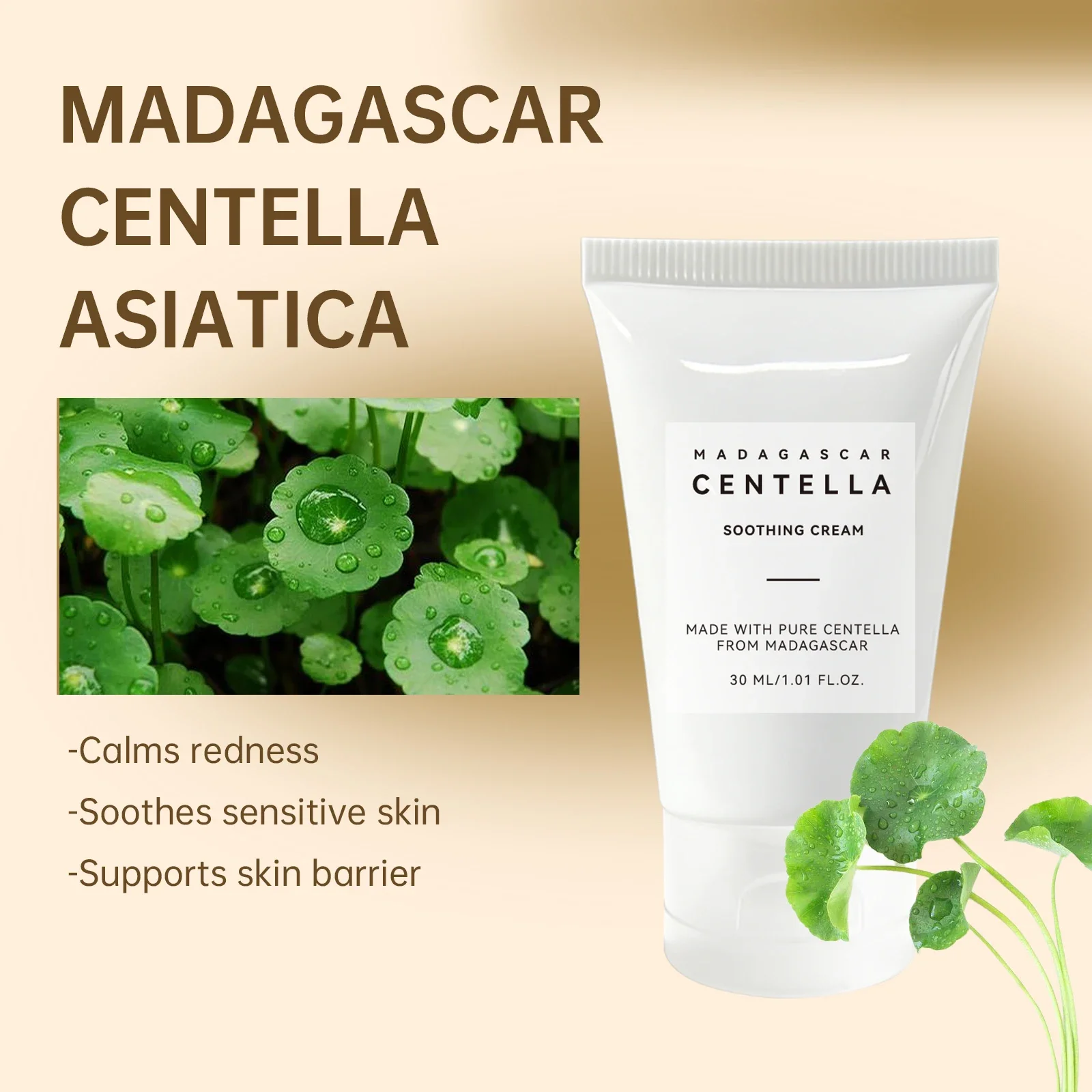 Centella Asiatica Soothing Gel 30ml - Calming & Hydrating Moisturizer for Dry Sensitive Skin, Face & Body Daily Skincare.